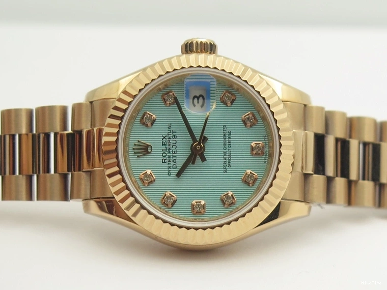 MiroTime 0210 Flexible DateJust 28mm RG BP Maker Best Edition Ice Blue Diam Dial Fluted Bezel On RG Bracelet ETA 3444